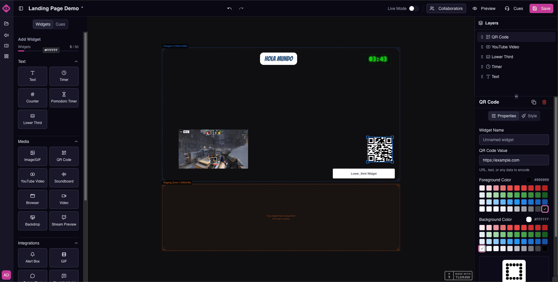 Visual overlay editor with drag-and-drop widgets